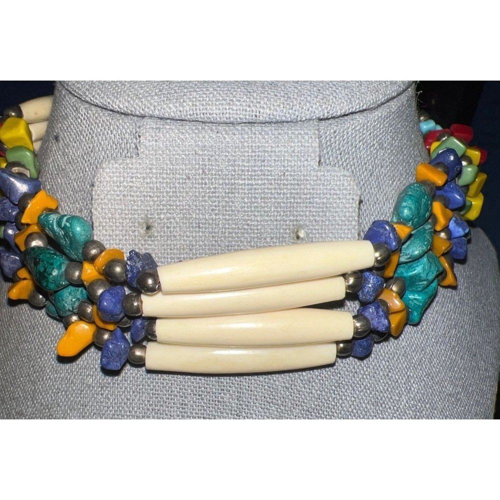Vintage Handmade Native Bone & Bead Choker